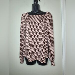 Adrianna Papell Geometric Long Sleeve Knit Top sz S